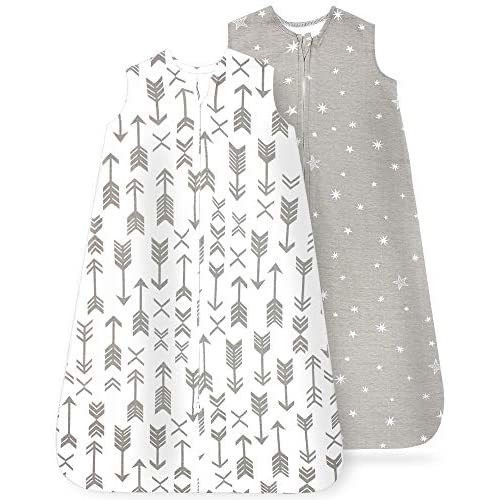 Baby Wearable Blanket, Cotton Sleep Sacks for 0-6 Months, 2 Pack Unisex Sleeping Bag Sack, Small Size, 2-Way Zipper, 0.5 Tog Breathable Cotton (Grey, Small)