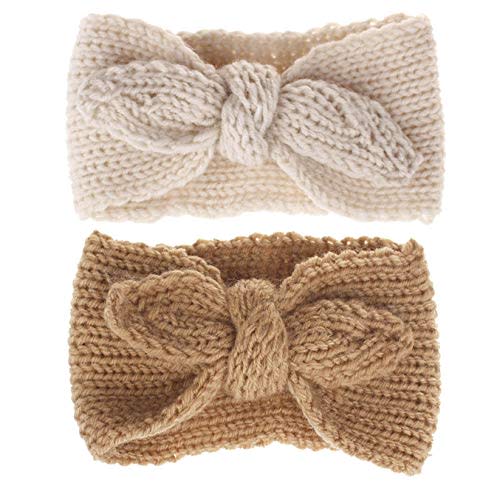 Turban Headband Baby Girl - Warm Rabbit Knot Hair Band Wrap Newborn Toddler Children 2Pcs (Brown+Beige, One Size)