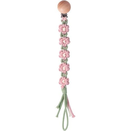Pacifier Clip for Boys Girls Floral Daisy Macrame Paci Clip Pacifier Holder Leash Boho Wooden Clips Handmade Braided Cotton Unisex Baby Shower Birthday Gift