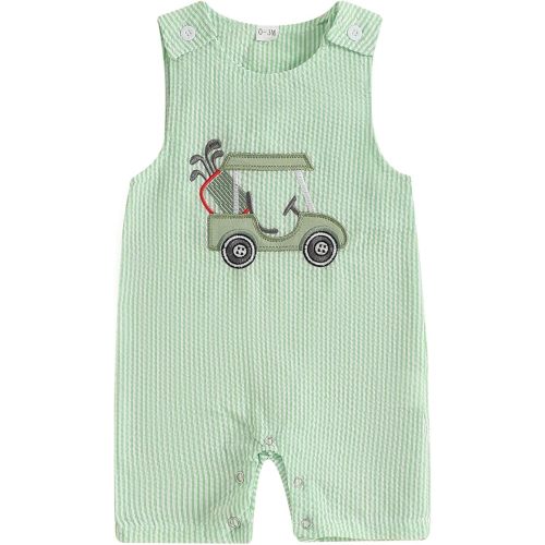 SAYOO Baby Boy Golf Outfit Crew Neck Sleeveless Embroidery Golf Cart Romper Jumpsuit Casual Summer Toddler Boy Shortalls