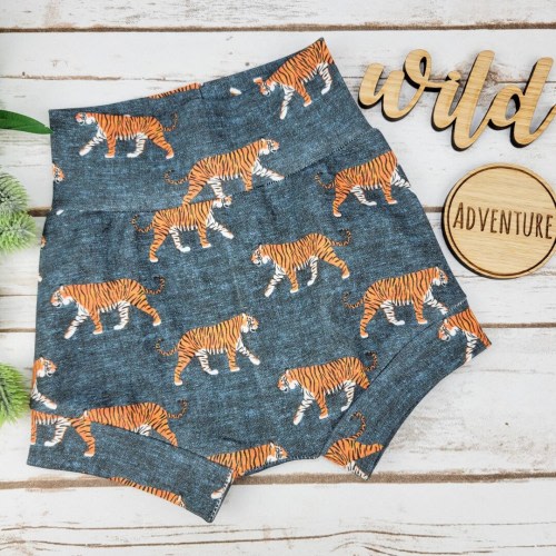 Navy Tiger High Waisted Bummies, Shorties, Baby Bloomers, Toddler Shorts, Baby Shorts, Diaper Cover, Organic Diaper Cover, Organic