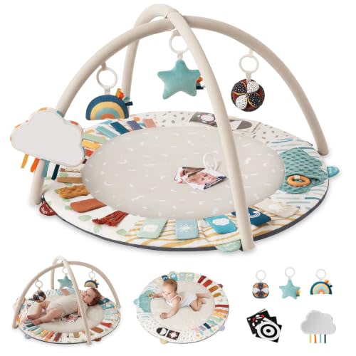 Blissful Diary Baby Play Gym, 5 Development Zones Activity Tummy Time Mat | 5 Sensory Toys, Stage-Based Motor & Sensory Development, Washable Playmat, Easy Setup, Newborn Essentials, Baby Shower Gift