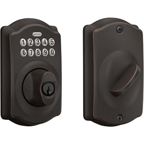 Schlage Electronic Keypad Deadbolt Lock, Camelot Trim, Aged Bronze