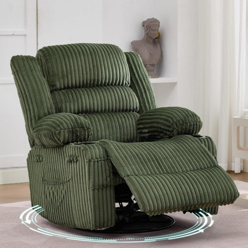 Rebrilliant Swivel Rocker Recliner Chair for Adults, Manual Corduroy Extra Wide Seat 350LBS, Cup Holder & Pockets for Nursery Living Room | Wayfair