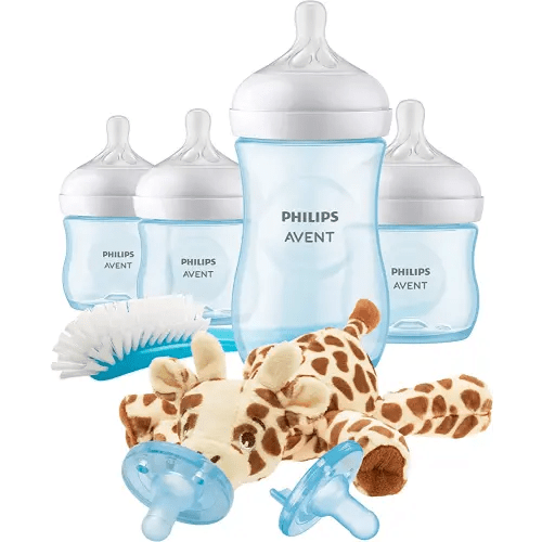 Philips Avent Natural Baby Bottle with Natural Response Nipple, Blue Baby Gift Set with Snuggle, SCD838/04