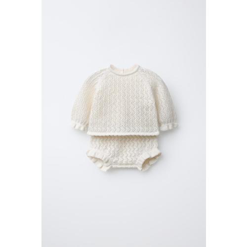 TEXTURED JUMPER AND BOTTOMS SET WITH COTTON AND MULBERRY SILK - Ecru | ZARA United States