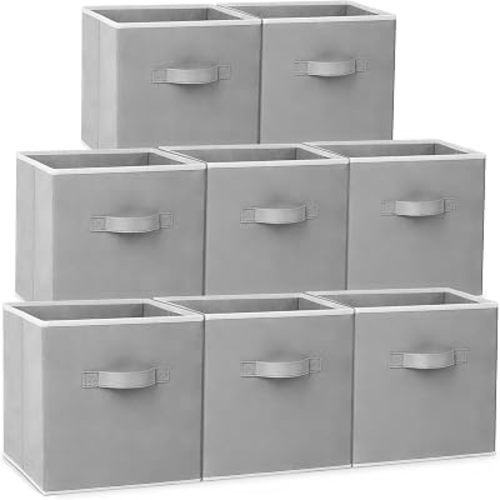 Large Storage Cubes - 13 Inch Heavy Duty Fabric Storage Bins for Shelves Closet, Cube Organizer - 8 Pack Collapsible Cube Storage Bins Baskets for Organizing Clothes Blankets Toys (Grey)