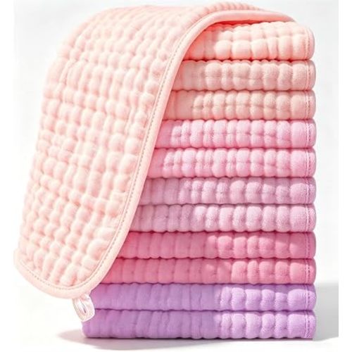 Ease Cubs 12 Pack Muslin Burp Cloths Large 100% Cotton Hand Washcloths, Baby Essentials Absorbent and Soft Burping Rags for Newborn Registry, 20" X10", Pink, Purple and Sakura Series
