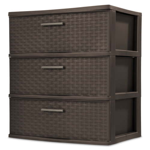 Sterilite Plastic Storage, 3 Drawer Wide Weave Tower Espresso