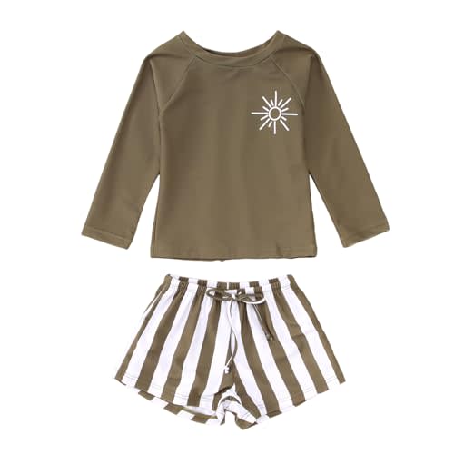 MODNTOGA Baby Boy Girl Swimwear 2Pcs Long Sleeve Swim Bathing Suit Set Toddler Kids Funny Sun Graphic Swimsuits Beach Wear