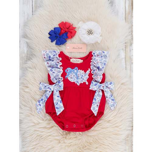 Sweet Land Floral Embroidered Cotton Ruffle Bubble Romper