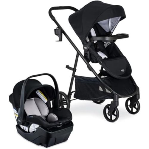 Britax Willow Brook Baby Travel System, Infant Car Seat and Stroller Combo with Aspen Base, ClickTight Technology, RightSize System and 4 Ways to Stroll, Onyx Glacier