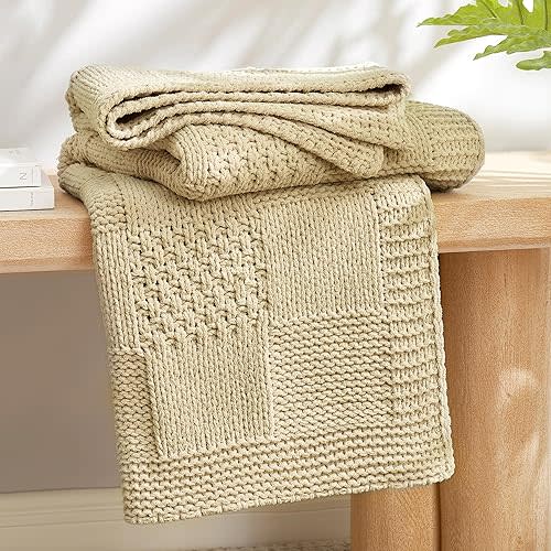 Knit Throw Blanket (Beige)
