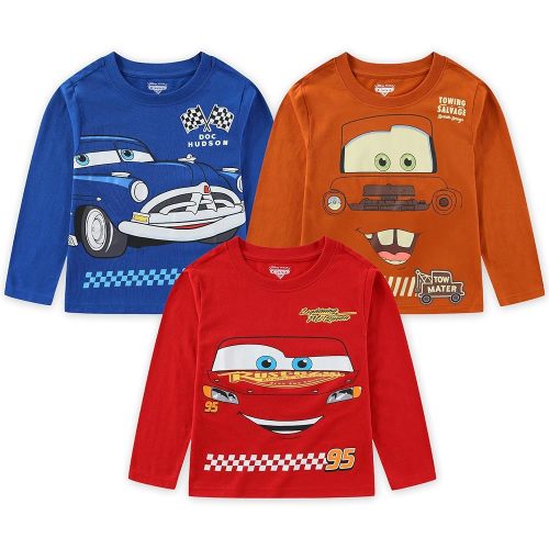 Disney Cars Lightning McQueen Boys 3 Pack Long Sleeve Shirt for Toddler and Big Kids