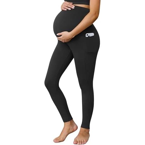 Buttergene 1 Pack Women's Maternity Leggings with Pockets Over The Belly Pregnancy Active Wear Workout Yoga Tights Pants