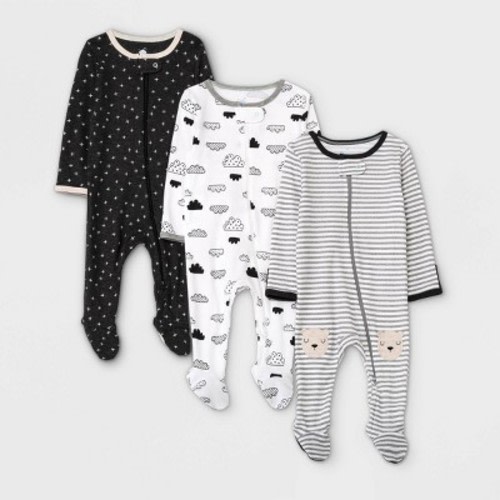 Baby 3pk Zip-up Sleep N' Play - Cloud Island™ Black/white