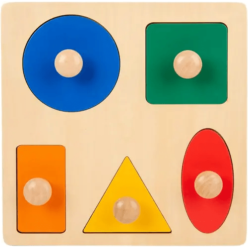 Montessori Toys for Babies 6-12 Months Wooden Shape Puzzles for Toddlers 1-3,Jumbo Knob Baby Puzzles for Easy Grasp,Color & Shape Sorter - Montessori Puzzle Preschool Learning Toys(5 Geometric Shape)