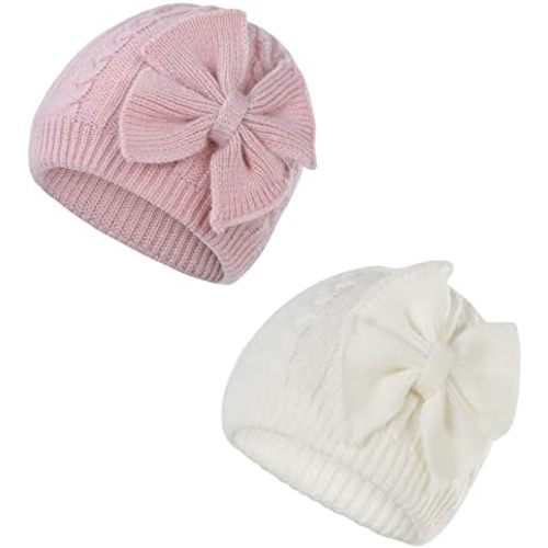 Zando Newborn Baby Girls Hats with Cute Bow Warm Baby Winter Hat Knitted Infant Hat Baby Beanies for Boys Girls 0-6 Months