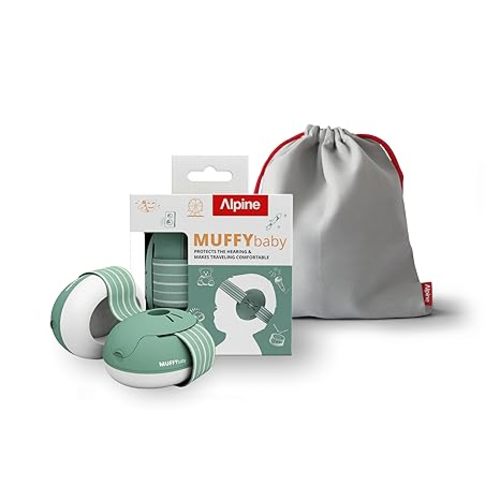 Alpine Muffy Baby Ear Protection for Babies and Toddlers up to 48 Months - CE & ANSI Certified - Noise Reduction Earmuffs - Comfortable Baby Headphones Against Hearing Damage & Improves Sleep - Sage