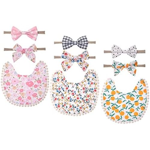 Baby Girls Floral Print Bibs, Reversible Burp Cloth Set for Newborn Infant Toddlers