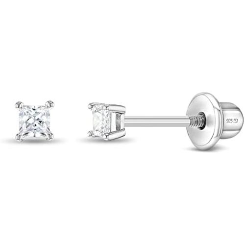 In Season Jewelry Sterling Silver Tiny Princess Square Cut Earrings - 2-5mm
