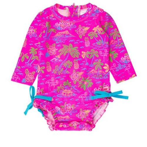 RuffleButts Baby/Toddler Girls UPF50+ Long Sleeve One Piece Rash Guard