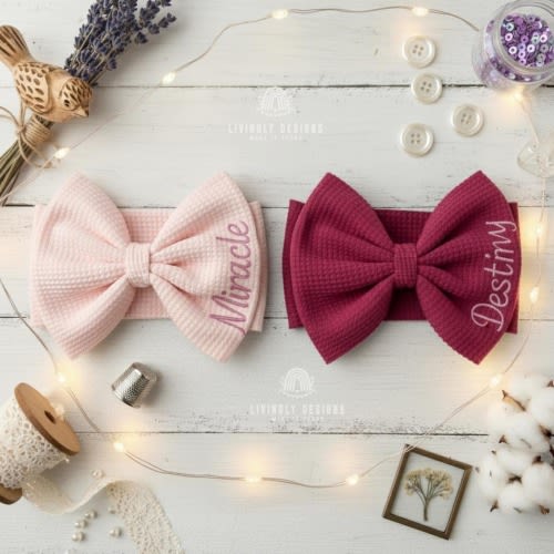 Custom Name Embroidered Baby Bow: Personalized Headband Infants, Baby Girl Shower Gift, Hair Accessory