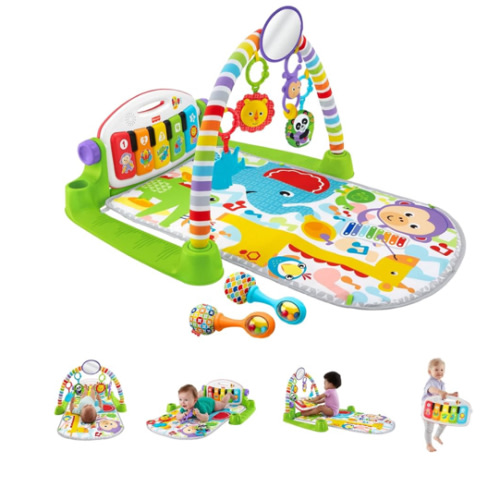 Fisher-Price Baby Playmat Deluxe Kick & Play Piano Gym for Learning & 2 Maracas Soft Rattles for Newborn to Toddler Play Ages 0+ Months