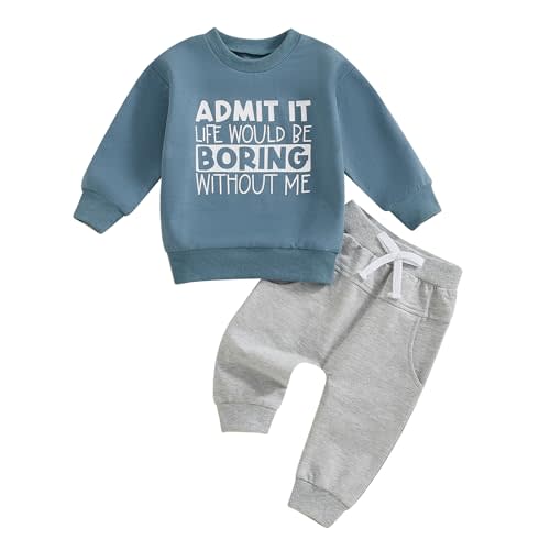 wdehow Toddler Baby Boy 2Pcs Outfits Letters Print Pullover Tops + Drawstring Pants Set Fall Winter Clothes