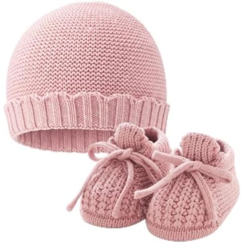 Juego de botines para bebé con sombrero, zapatos de punto para recién nacidos, botines suaves para bebés, 2 unidades para bebé niño y niña