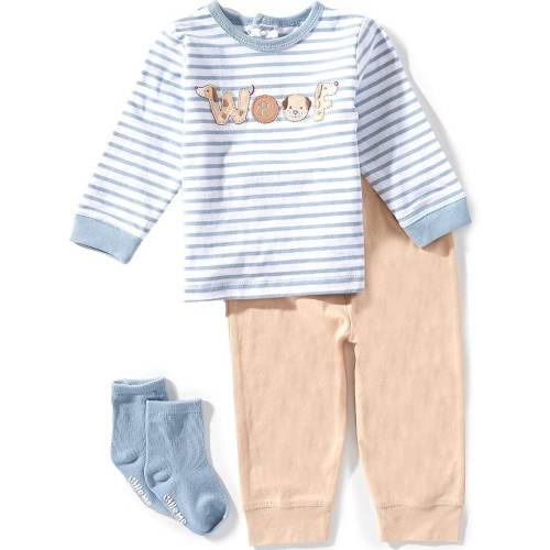 Little Me Baby Boys Long Sleeve Woof Top & Matching Jogger & Sock 3-Piece Set