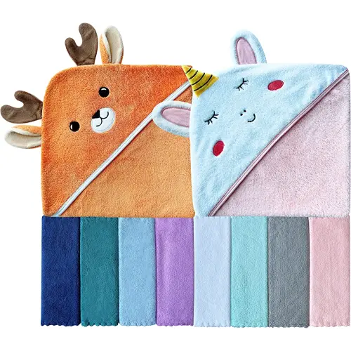 Sunny zzzZZ Baby Hooded Bath Towel, Elk and Unicorn