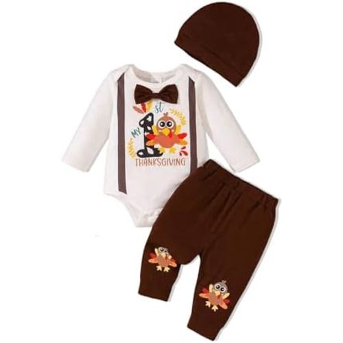 Newborn Baby Boy Clothes Boy Outfit Infant Romper Winter Fall Long Sleeves Pants Set Hat 3PC