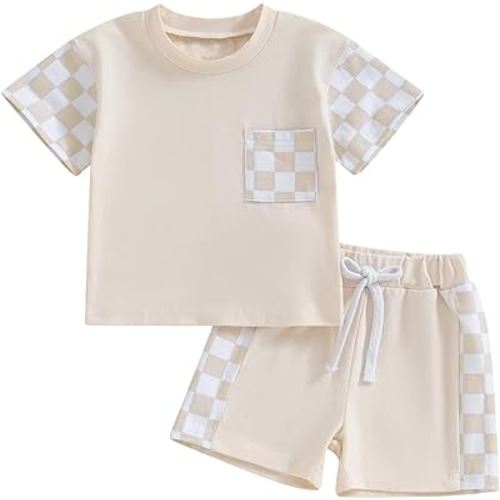 Karwuiio Toddler Baby Boy Summer Outfit Short Sleeve T-Shirt Tops Elastic Waist Shorts Set Baby Boys Clothes