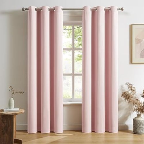 DUALIFE Solid Pink Curtains 84 Inches Long Baby Pink Blackout Curtain Panels/Drapes for Girls Bedroom Decor Grommet Room Darkening Thermal Insulated for Baby Nursery 42''x 84'' Set of 2 Panels