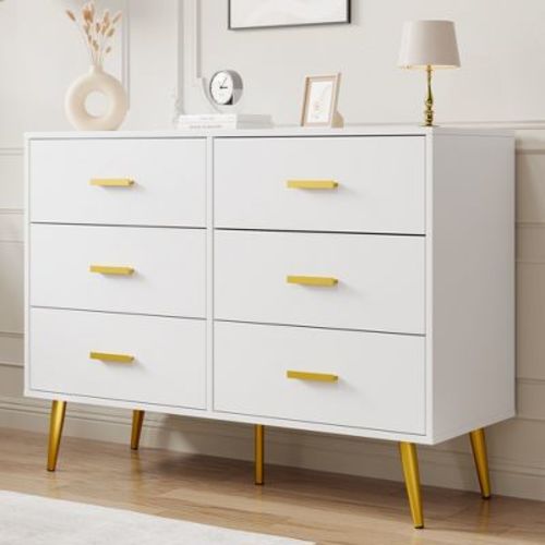 Garvee Wooden Bedroom Drawer Dresser with 6 Storage Drawers, 6-Drawer Chest of Drawers for Bedroom, for Bedroom, Living Room and Entryway, White