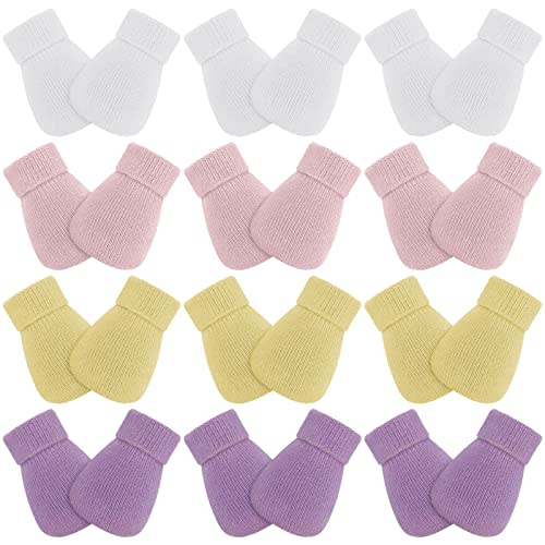 12 Pairs Baby Preemie Mittens Preemie Gloves No Scratch Baby Mittens Newborn Cotton Gloves for Premature Newborn Girls Boys
