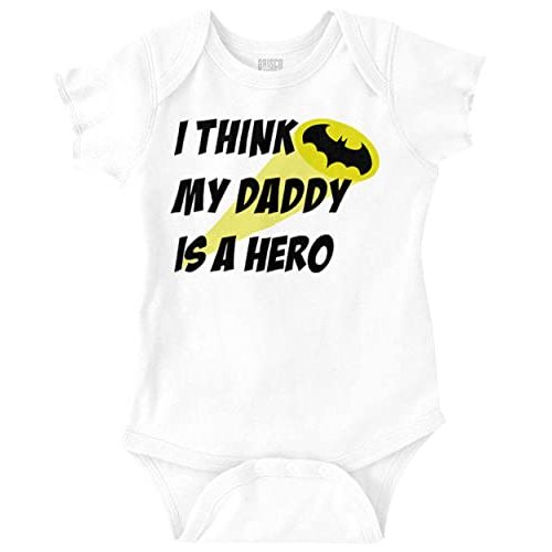 Brisco Brands I Think My Daddy is a Hero Superhero Baby Romper Boys or Girls