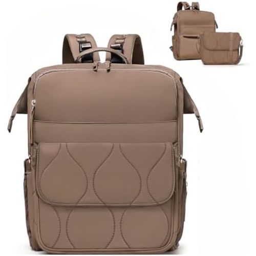 miss fong Diaper Bag Backpack - Baby Diaper Bag Travel Diaper Backpack with Diaper Changing Pad Large Capacity Baby Backpack with 12 Pockets for Mom & Dad -Brown
