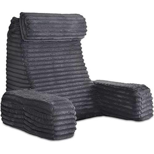 ENITYA 22" XL Back Pillow for Bed Sitting Up, Reading Pillow with Built-in Arms, Soft Back Support Chair, Ideal for Watching TV, Gaming, Nursing, Resting, Post Surgery, Dark Grey