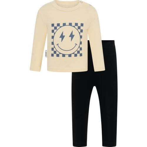 Smiling Check Graphic T-Shirt & Pants Set
