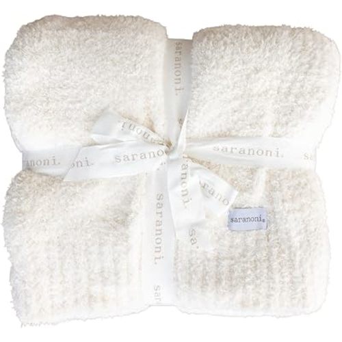 Saranoni Bamboni Oversized Blanket Soft Comfort Couch Bed Ivory X-Large