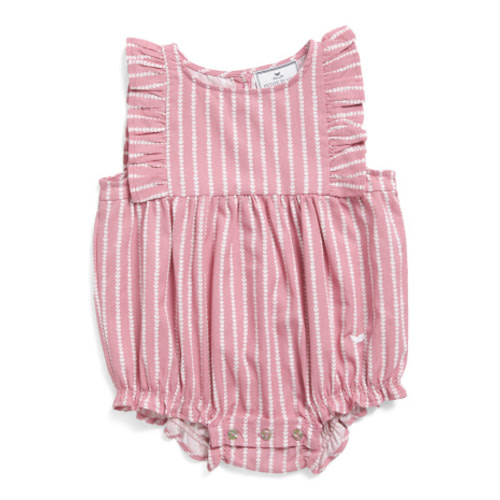 Infant Girls Heart Striped Twill Ruffled Bubble Romper | Family Pajamas | Marshalls