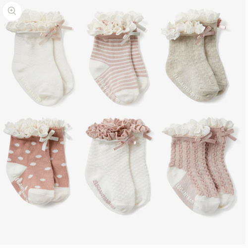 Fancy Pink Non Slip Baby Socks 6pk
