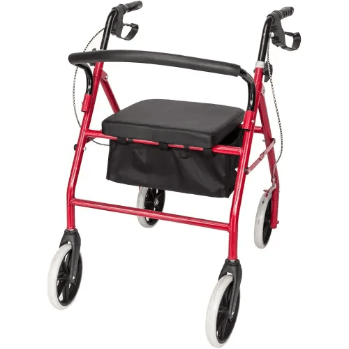 Rolling Walker with Seat and Wheels, Lightweight, Aluminum, 286 lbs Weight Capacity (Red)