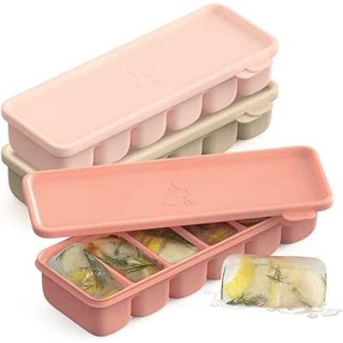 Silicone Freezer Trays with Lid, 2.37oz .3ea Sets 6 Cube - Leak Proof Baby Food Freezer Tray for Breastmilk, Purees, Vegetables - Easy-Release Stackable Ice Cube Trays, Baby Food Jars BPA Free Mix
