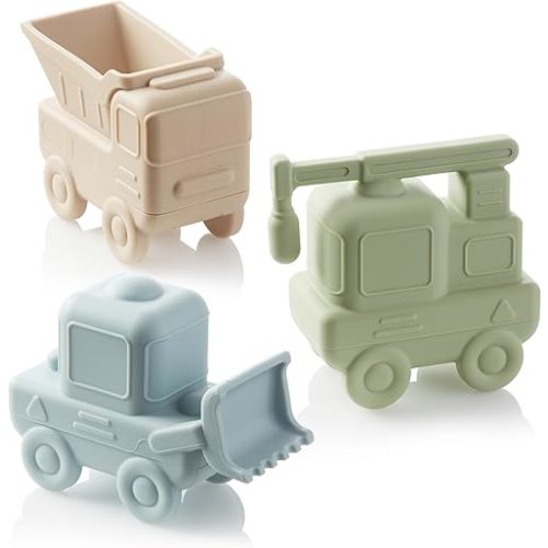 Ali+Oli Squirt Silicone Bath Toys (3pc) Construction Set | BPA-Free Food-Grade Silicone, Easy to Clean, Dishwasher Safe for Toddlers, Phthalate-Free