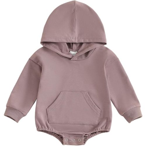 Baby Girl Boy Hooded Sweatshirt Long Sleeve Solid Color Romper Infant Baby Fall Winter Outfits