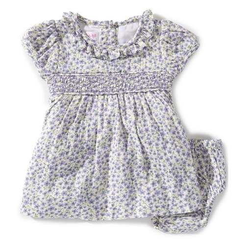 Bonnie Jean Baby Girls Floral Printed Gauze Smocked Ruffle Collar Dress