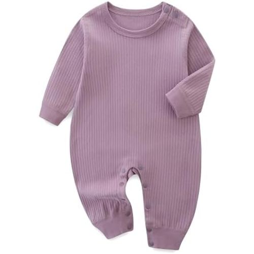 Newborn Baby Girl Boy Outfit 100% Cotton Ribbed Long Sleeve Romper Unisex Footless Jumpsuit 3~6M